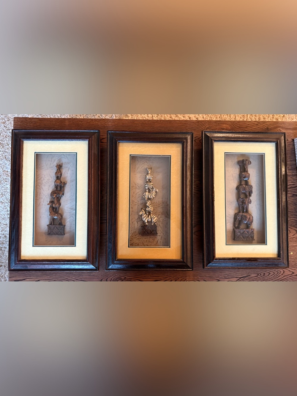 Vintage African Safari Shadow Box-(Giraffes, Zebras, Elephants) - Picture 2 of 12
